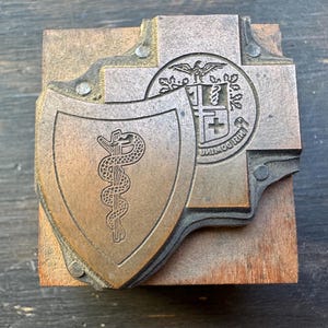 Bloco de impressora de cobre antigo - Símbolo médico da vara de Asclépio