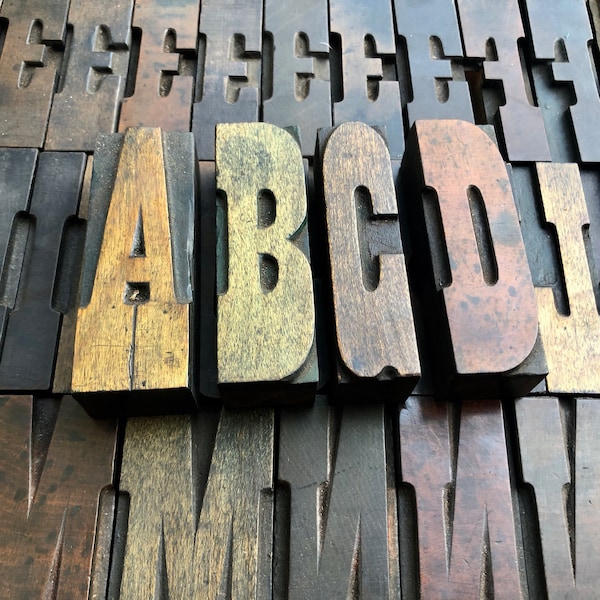 Pick your letters - 3 5/16" inches Tall Antique WOOD TYPE, Western style Alphabet, Printing Block, Letters, Numbers, Initials, 8.4 cm