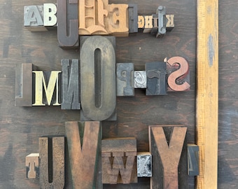 Pick Your Letters - Antique WOOD TYPE, Vintage Alphabet, Printing Block, Eclectic Variety, Letterpress Initials, 1 1/4" - 5" !