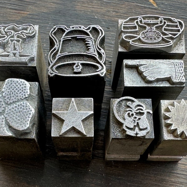 Pick Your PRINTING BLOCK - Vingage all metal letterpress printing block type, dingbats, various designs