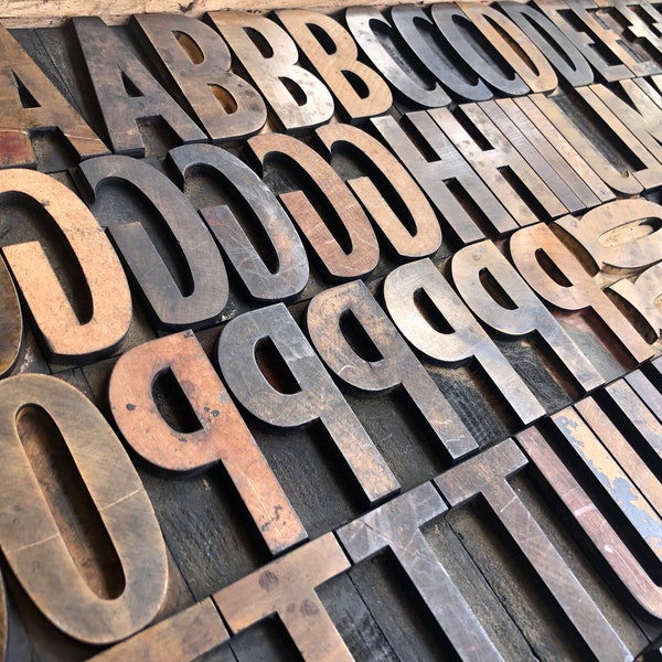 Pick Your Letters or Numbers - Antique WOOD TYPE, Vintage Alphabet, Printing Block, Letters Numbers & Punctuation, Initials, 2 1/2", 6.3 cm,