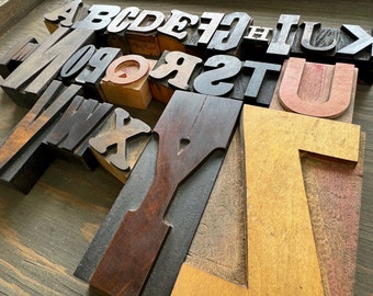 Pick Your Letters - Antique WOOD TYPE, Vintage Alphabet, Printing Block, Eclectic Variety, Letterpress Initials, 11/16" - 5" !