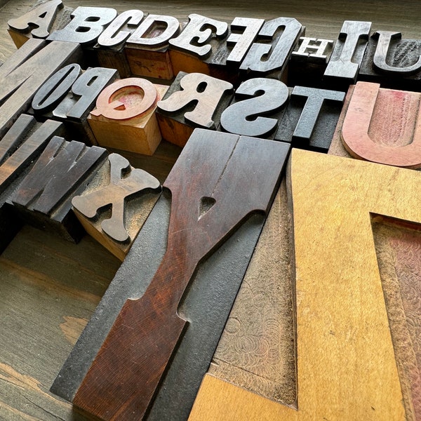 Pick Your Letters - Antique WOOD TYPE, Vintage Alphabet, Printing Block, Eclectic Variety, Letterpress Initials, 11/16" - 5" !