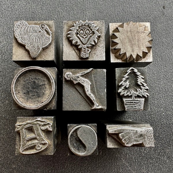 Pick Your PRINTING BLOCK - Vingage all metal letterpress printing block type, various designs