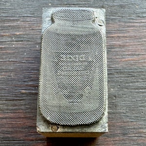 Antike Buchdruck DRUCKERBLOCK - Glas mit Dixie-Salatdressing-Werbung