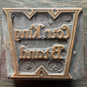 Antiker Kupfer Buchdruck Druckstock - Corn King Brand mit W-Logo