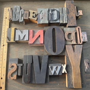 Pick Your Letters - Antique WOOD, Metal, Copper Vintage Alphabet, Printing Block, Eclectic Variety, Letterpress Initials, 1&quot; - 5&quot; !