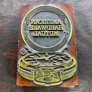 Vintage Buchdruck DRUCKERBLOCK - Old Fashion Taschenuhr - American Hardware Mutual