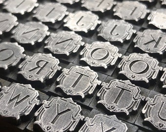 Pick your letters - Antique Letterpress Letter PRINTING BLOCKS - Serif Font on Art Deco Stage with Curtain Presentation