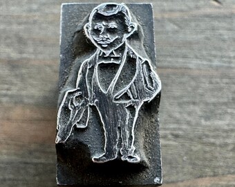 Antique all Metal PRINTERS BLOCKS - Dapper Man