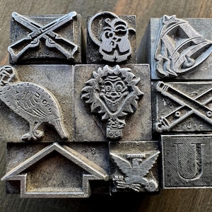 Escolha seu BLOCO DE IMPRESSÃO - Bloco de impressão tipográfica todo em metal Vingage, vários designs, dingbats