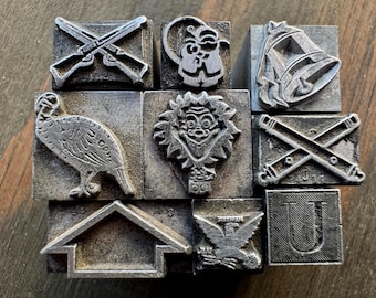 Vintage Metal Letterpress Printing Block: Choose Your Design