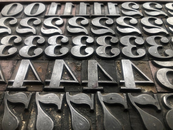 Pick Your NUMBERS - METAL mounted on WOOD, Vintage numbers, Printing Block, 1 5/8" inches, 4.1 cm