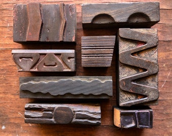 Rare Antique letterpress printing wood type 8 piece eclectic collection of BORDER pieces