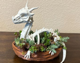 Bone Dragon Skeleton Planter, Verdant Remains, Gothic Fantasy Garden, Planter Home Decor, Multiple Color Choices