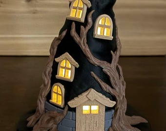 Witching Hour Cottage: Whimsical Witch Hat House | Light-Up Haunted House Accent | Spooky Halloween Centerpiece