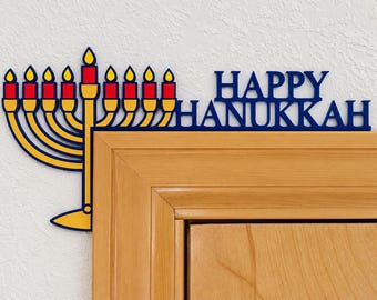 Happy Hanukkah Menorah Door Corner Decoration | 3 Sizes | Hanukkah Jewish Holiday Decor