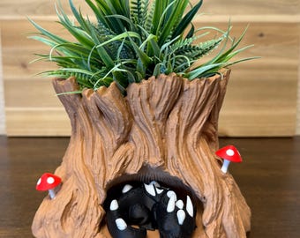 Dragon's Den Planter, Snuggle Stump, Fantasy Woodland Pot with Removable Baby Dragon, Indoor Planter Home Decor, Multiple Color Choices