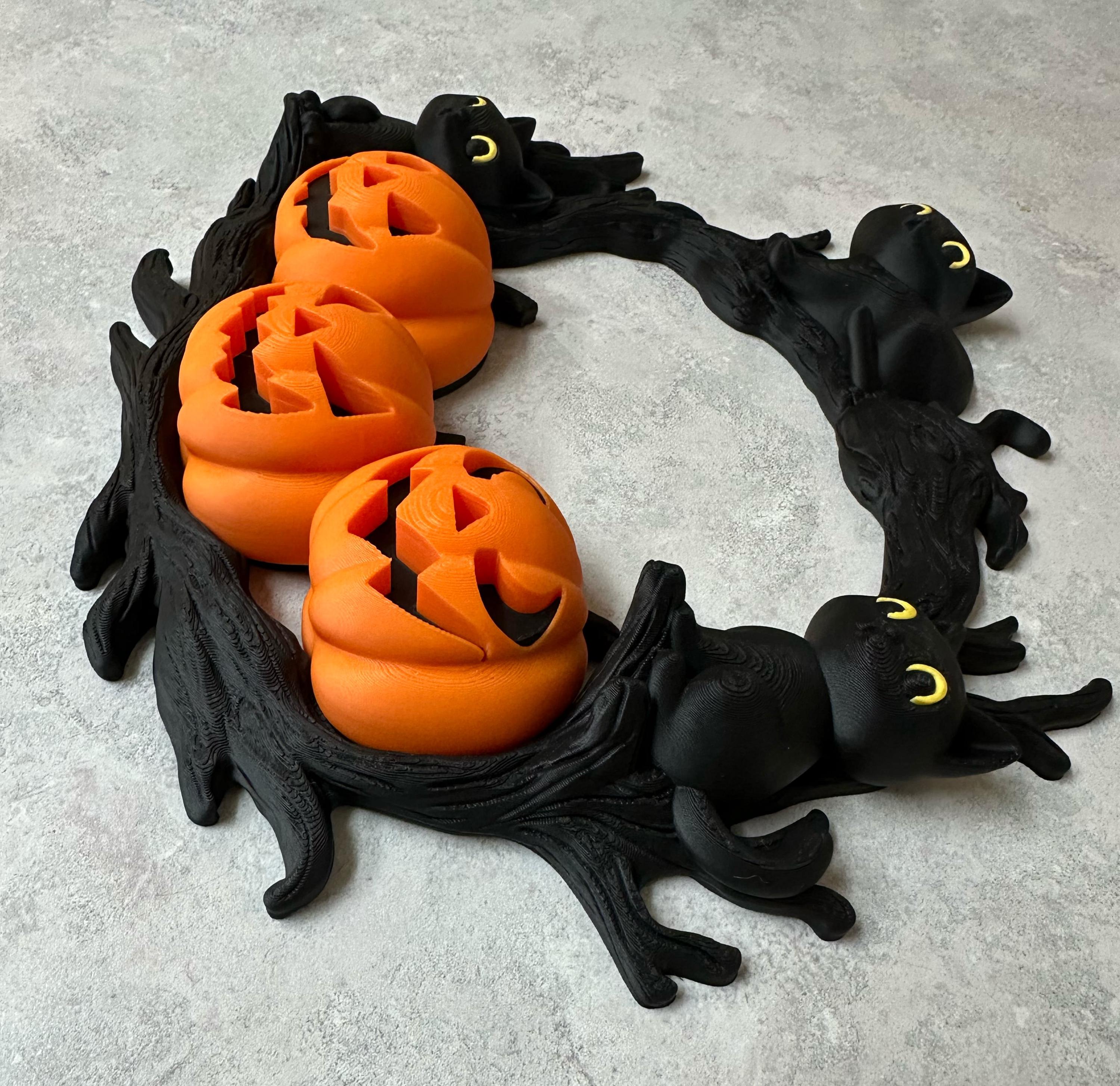 Black Cat & Pumpkin Halloween Wreath: Spooky Jack-o'-lantern Decor - Etsy