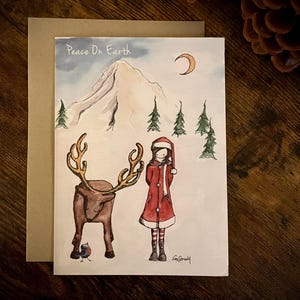 Juego de 12 tarjetas navideñas de criaturas grandes y pequeñas con la frase Paz en la Tierra - Esquinas cuadradas