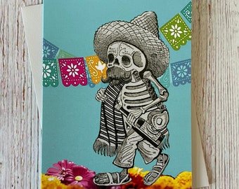 Hälsningskort för alla tillfällen - Dia de los Muertos - dödskallekort - Calavera Maderista - De dödas dag - Tom inuti