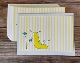 Banan Slug platta anteckningskort med kuvert, set om 10