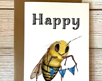 Funny Bee Birthday Card - Happy BDay - honeybee blank card - Bee lover birthday - Happy Bee Day