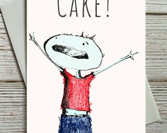 Cake Birthday Greeting Card Blank Inside - 100% recycled, card for teachers - cards for kids - Children's Birthday