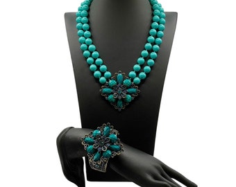 Prinzessin Amanda Borghese Halskette und Armbandset aus blauem Kristall: Vintage-italienisches Demi-Parure