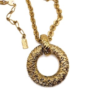 Yves Saint Laurent Vintage Necklace YSL Gold Tone Rope Chain Doughnut Ring Pendant Signed Statement Jewelry Made in France