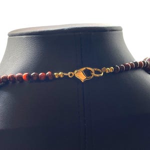 Vintage Red Tiger's Eye Beaded Necklace: Gold Tone Clasp, Earthy Gemstone Strand image 5
