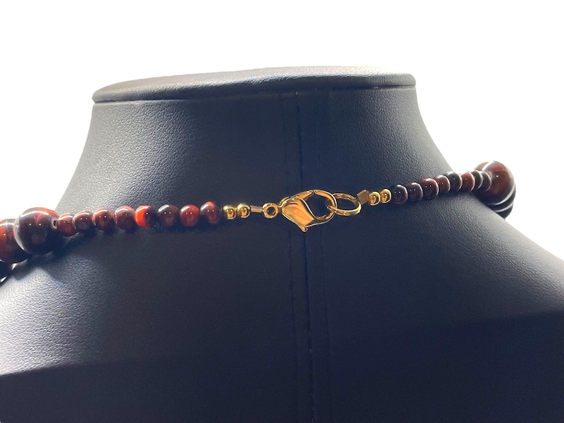Vintage Red Tiger's Eye Beaded Necklace: Gold Tone Clasp, Earthy Gemstone Strand image 5