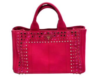 Authentieke Prada Canapa-draagtas: grote roze canvas tas, gouden hardware, Y2K