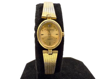 Vintage Pierre Cardin Gold Tone Watch: 1980s Oval Dial Bracelet