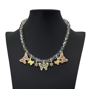 Kirks Folly Vintage Butterfly Pendant Necklace: Aurora Borealis Crystal