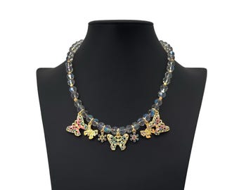 Collana con ciondolo a farfalla vintage Kirks Folly: cristallo Aurora Boreale