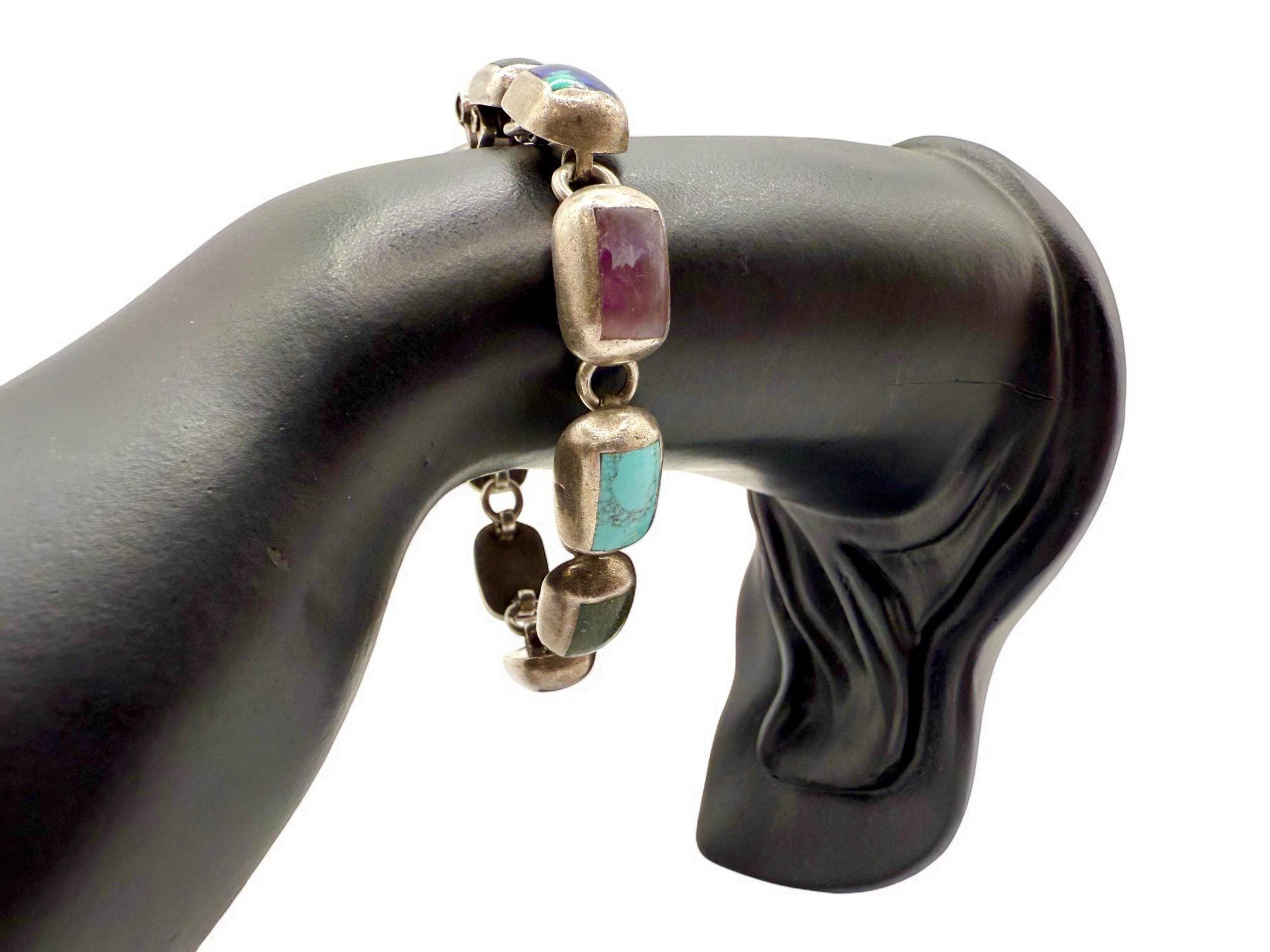 Vintage Mexican Sterling Silver Panel Bracelet Lapis