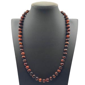 Vintage Red Tiger's Eye Beaded Necklace: Gold Tone Clasp, Earthy Gemstone Strand image 1
