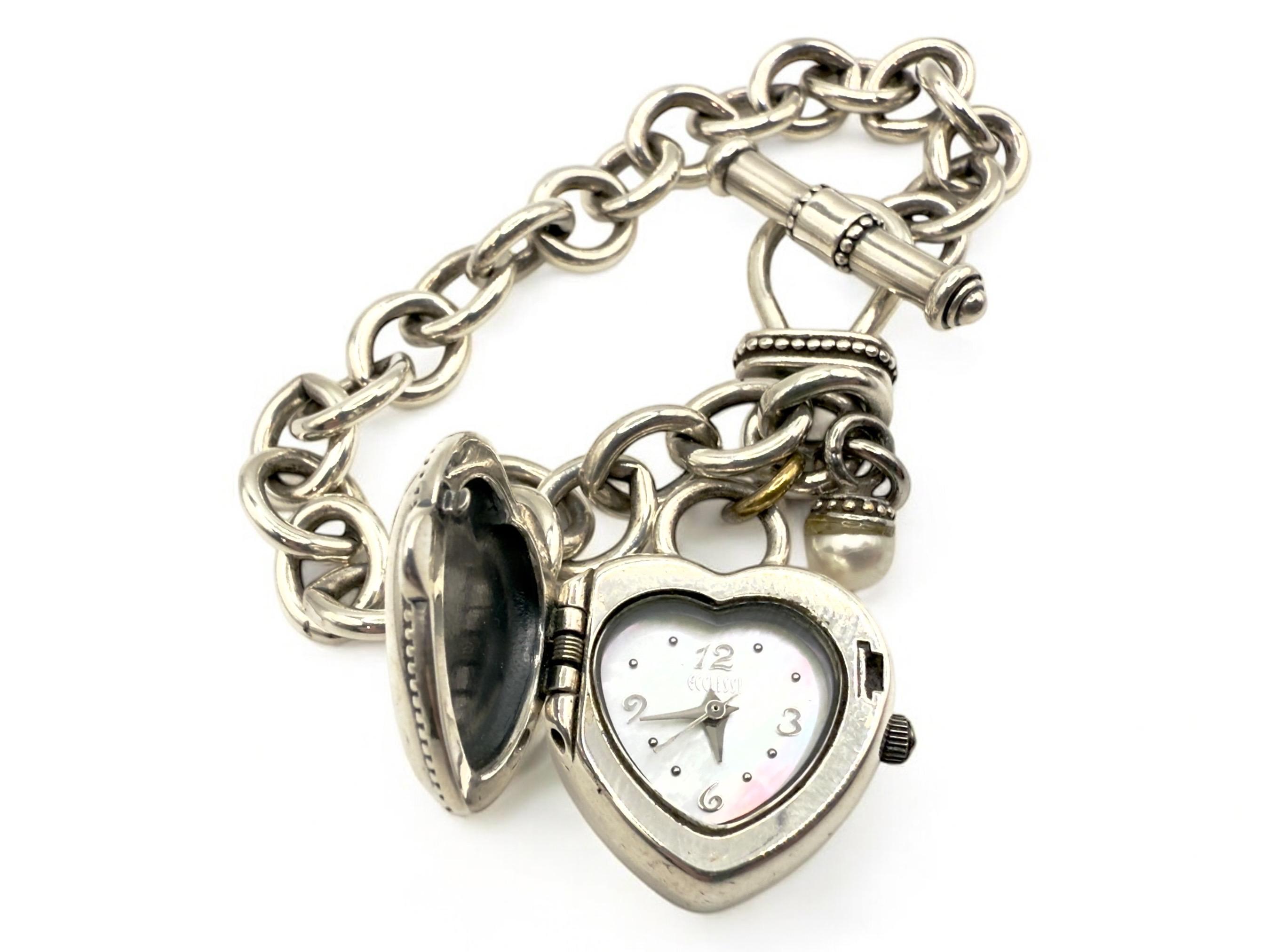 Ecclissi Vintage Sterling Silver Watch Bracelet Heart Locket 