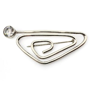 Vintage Taxco 925 Silver Mexico Signed Geometric Modernist Rhinestone Brooch 1960s Statement Pin