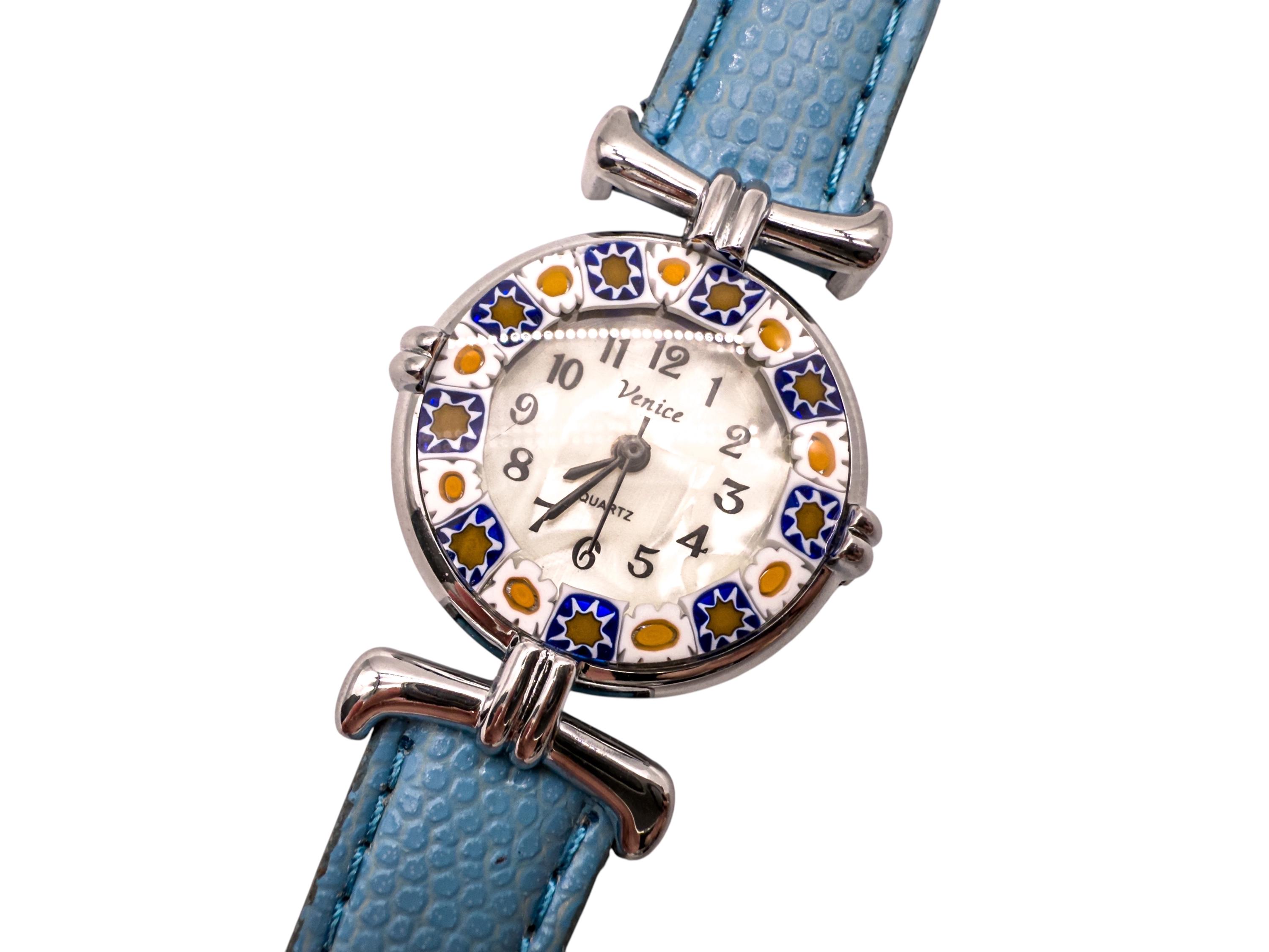 VINTAGE LADY VENICE MURANO GLASS BEZEL LEATHER STRAP WATCH WITH MOTHER OF PEARL Set of 3 Murano Glass (venice) Women main image 2