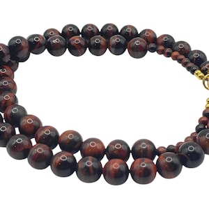 Vintage Red Tiger's Eye Beaded Necklace: Gold Tone Clasp, Earthy Gemstone Strand image 2