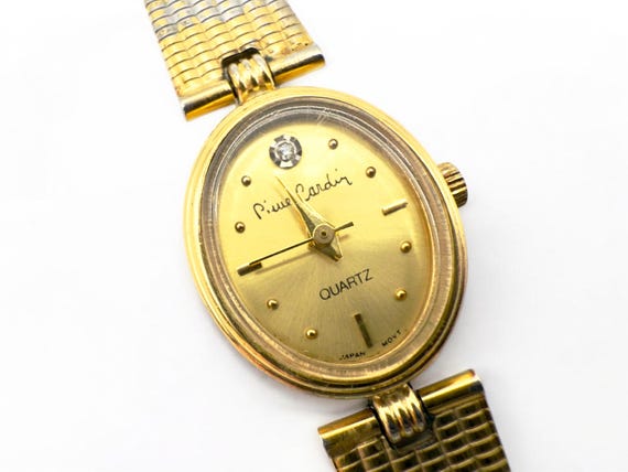 Vintage Pierre Cardin Gold Tone Watch: 1980s Oval Dial Bracelet