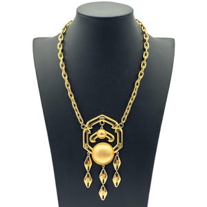 Lisner Vintage Gold Geometric Statement Necklace: 1970s Costume Jewelry