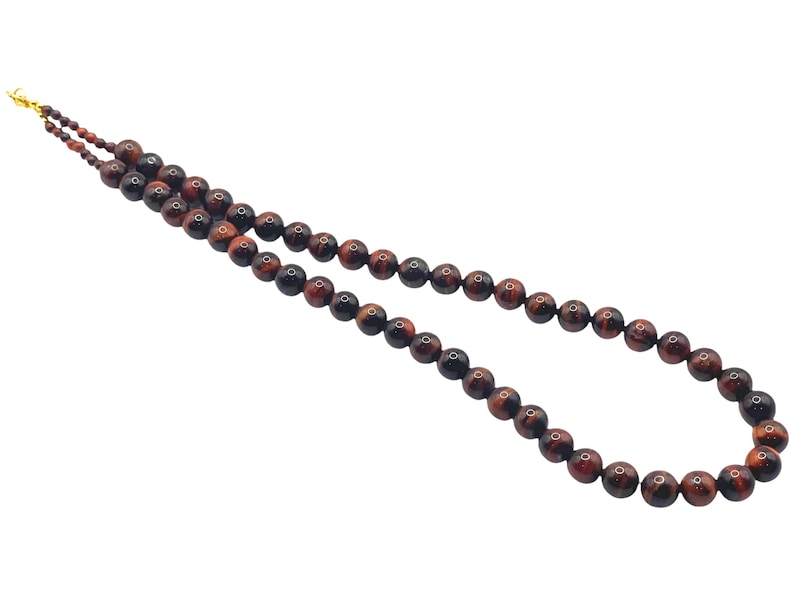 Vintage Red Tiger's Eye Beaded Necklace: Gold Tone Clasp, Earthy Gemstone Strand image 4