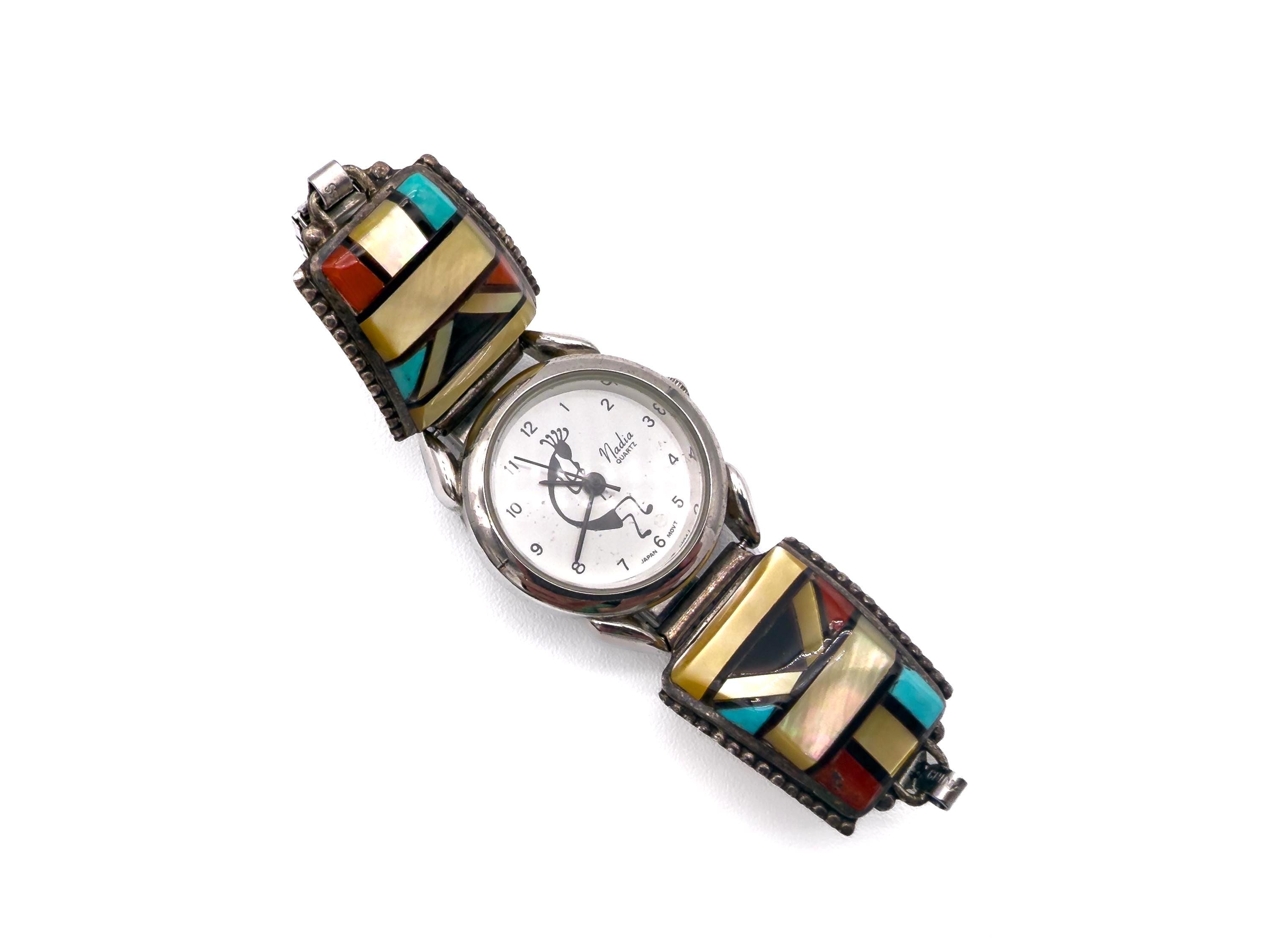 Vintage Zuni Sterling Silver Kokopelli Watch: Turquoise  display picture 1