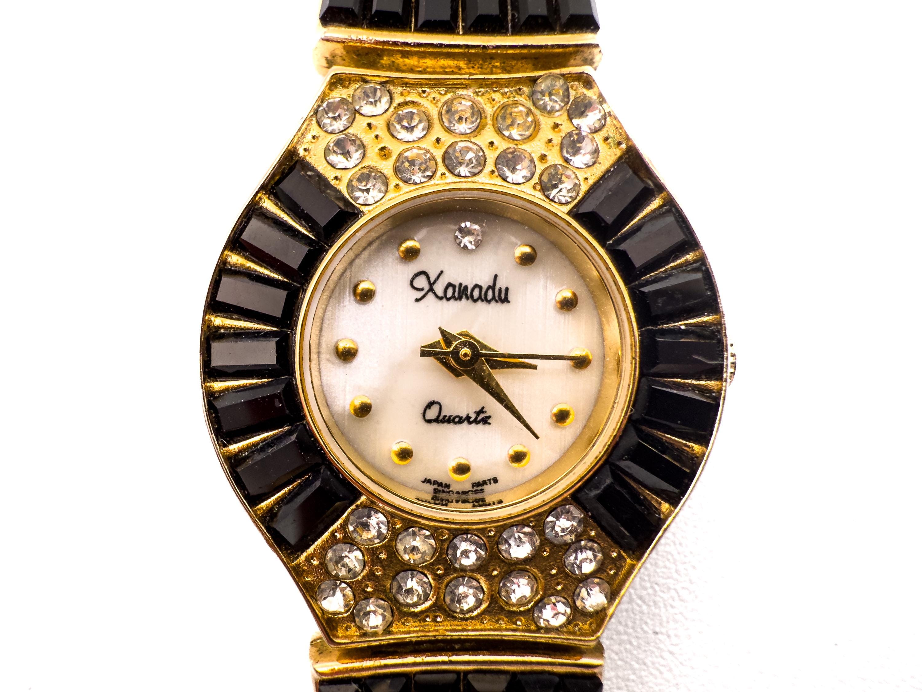 Vintage Xanadu Rhinestone Watch: 1980s Gold Tone Avant Garde  display picture 1