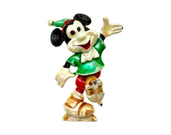Vintage 1950s Disney Mickey Mouse Brooch, Enamel Skating Pin