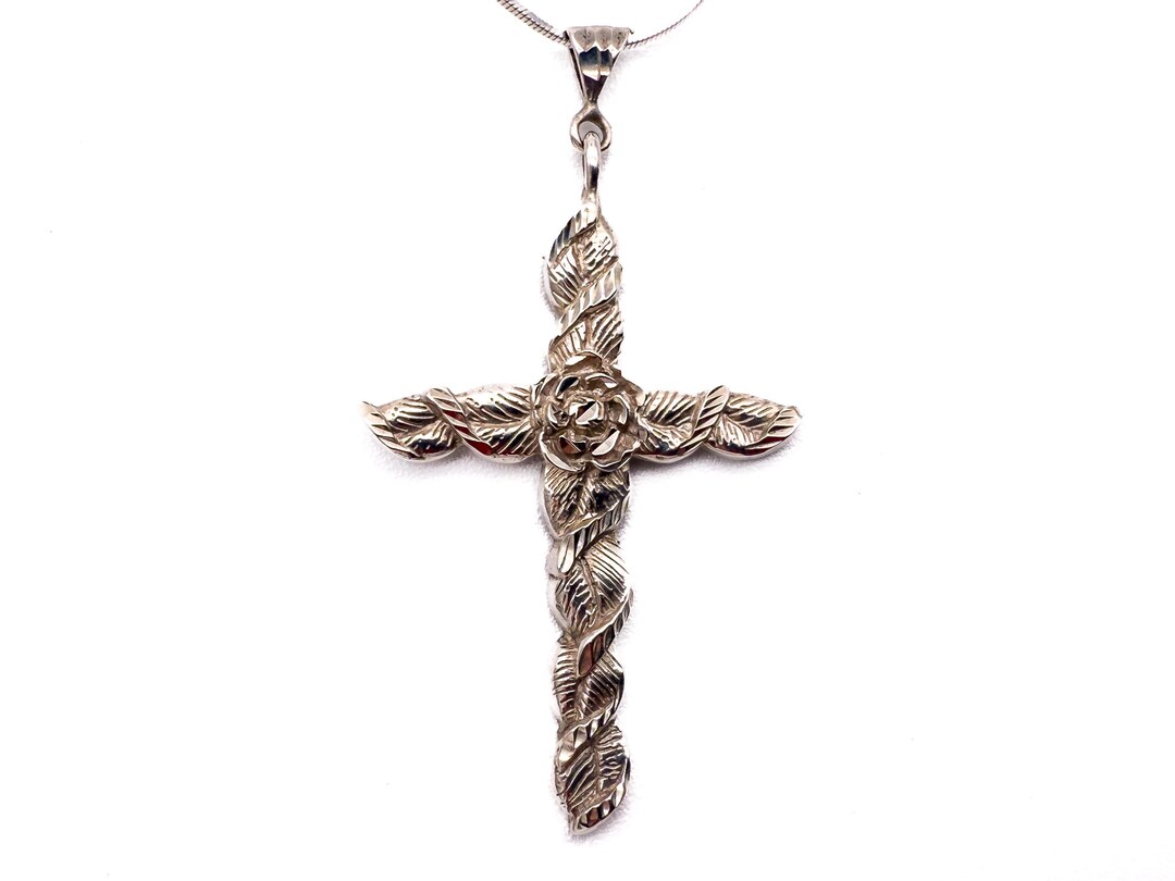Vintage Sterling Silver Floral Cross Pendant Necklace: Italian 925 ...