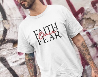 Faith Over Fear Camiseta unisex en blanco negro, tallas S-2XL, camiseta de declaración empoderadora, elegante y cómoda